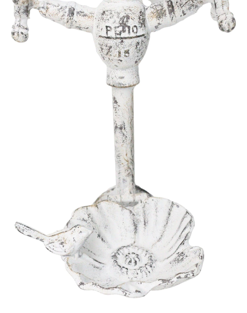 Cast Iron Antiqued White Spigot Faucet Bird On Flower Wall Bird Feeder Bath 16"H