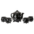 Wicca Sacred Moon And Stars Witches Brew Black Cauldron Teapot And 4 Cups Set