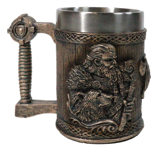 Norse Viking Berserker Warrior With Wolf Shield And Axe Coffee Tankard Mug 16oz