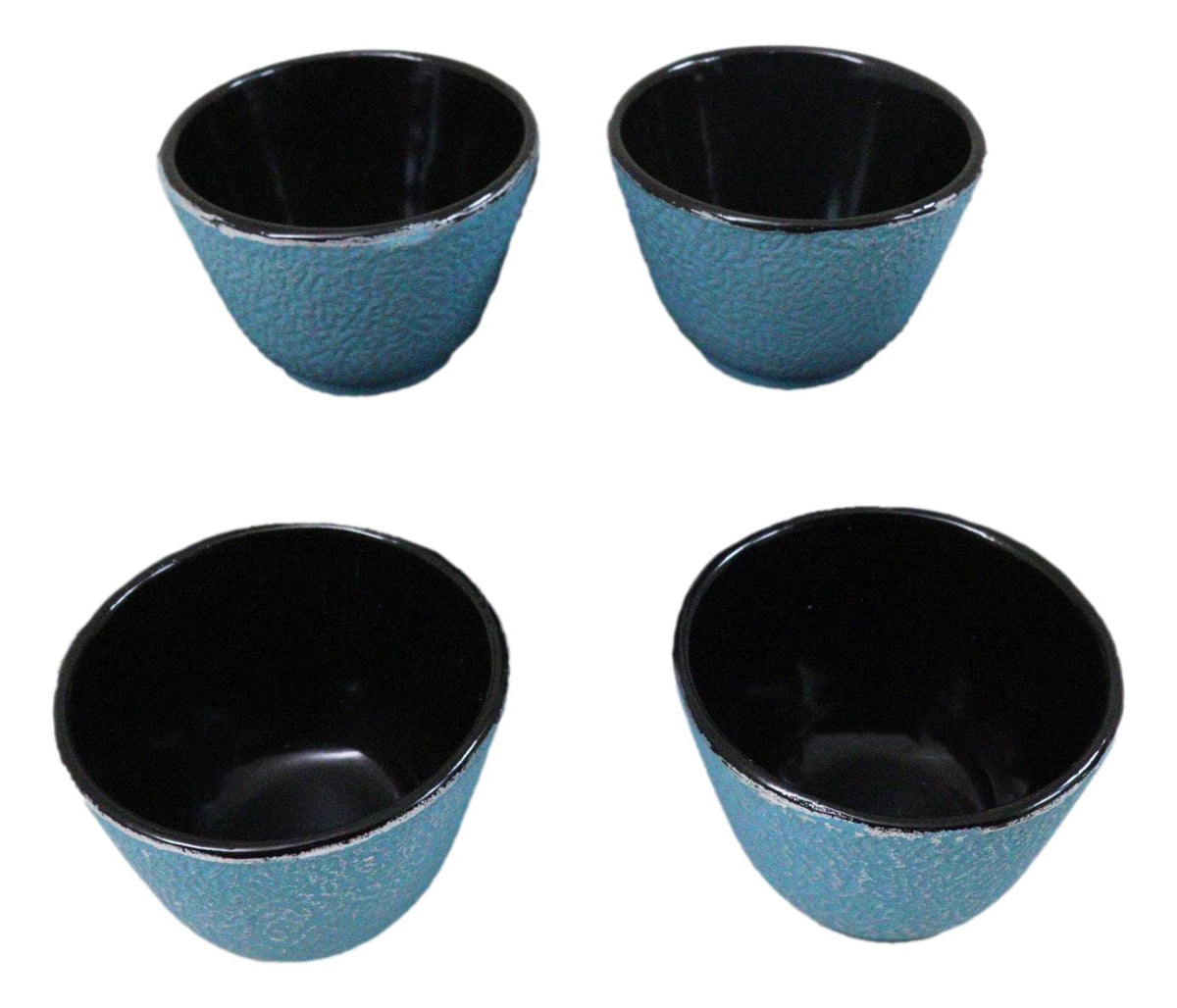 Pack Of 4 Sky Blue Traditional Cast Iron Tetsubin Textured Surface Tea Cups 3oz