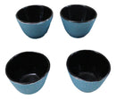 Pack Of 4 Sky Blue Traditional Cast Iron Tetsubin Textured Surface Tea Cups 3oz