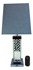 Modern Chic Glam Beveled Floating Crystals Glass Rectangular Table Lamp W/ Shade