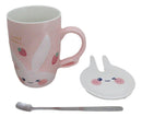 Pink Bunny Rabbit Strawberries Sweet Dreams Ceramic Mug With Lid And Spoon