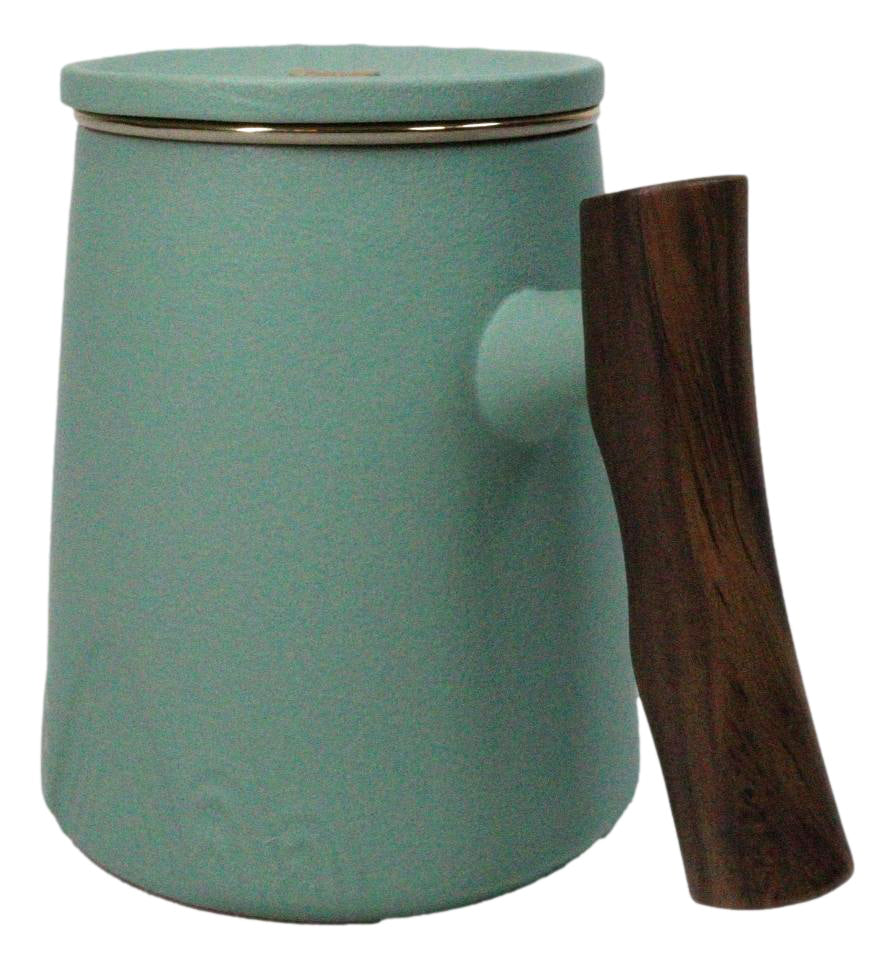 Mint Green 15 Oz Chic Porcelain Tea Mug with Wooden Handle, Lid and Infuser