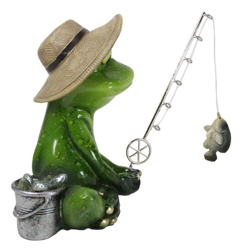 Catch of The Day Green Frog Rod Fishing And Wearing Fisherman Hat Figu– Ebros Gift