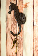 Pack of 2 Rustic Cast Iron Coastal Marine Ocean Nautical Seahorse Wall Hooks