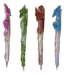 Set of 16 Colorful Glittering Medieval Fantasy Dragon Figural Ball Point Pens