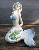 Sitting Baby Blue Mermaid Statue Decor with Mosaic Crushed Glass Tail 4.75"H