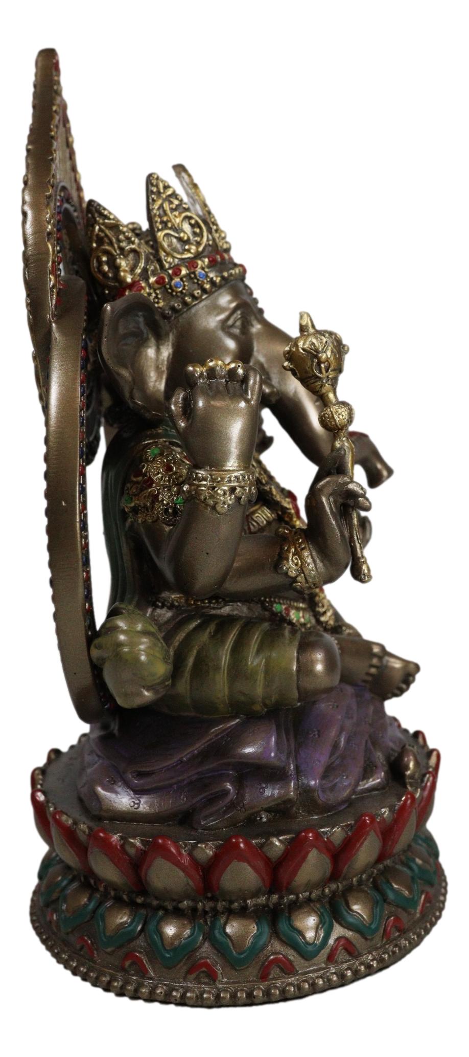 Ebros 8" Tall Hindu Elephant God Ganesha Sitting On Giant Lotus Throne Figurine