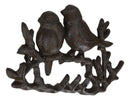 Cast Iron Rustic Lovebirds Perching On Twig Branch 4-Pegs Wall Coat Keys Hooks