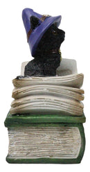 Mystical Black Cat with Witch Hat On Green Book of Spells Small Trinket Box