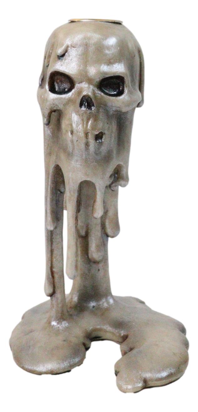Wick of The Damned Melting Skull Brown Candlestick Taper Candle Holder FIgurine