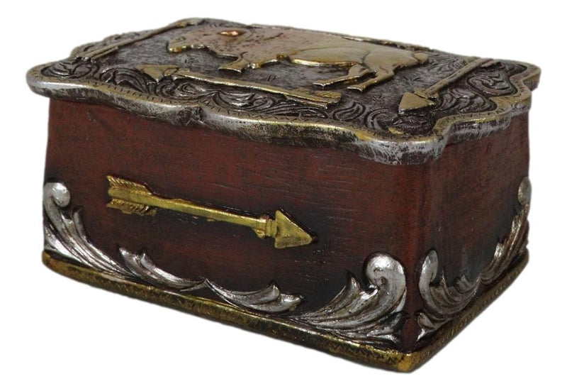 Western Wild Bison Buffalo With Native Indian Arrows Tooled Concho Trinket Box