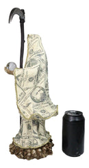 Santa Muerte With Scythe & Crystal Ball Holy Death Figurine In Dollar Money Robe