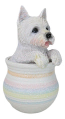 West Highland White Terrier Westie Puppy Dog Figurine With Glass Eyes Pup In Pot