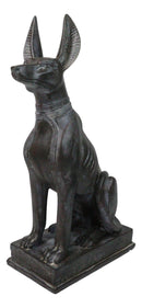 Ancient Egyptian Sitting Anubis in Jackal Dog Statue With Hieroglyphs Base 14"H