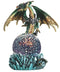 Green And Gold Armored Dragon On Rocky Cliff Edge With LED Optic Ball Figurine