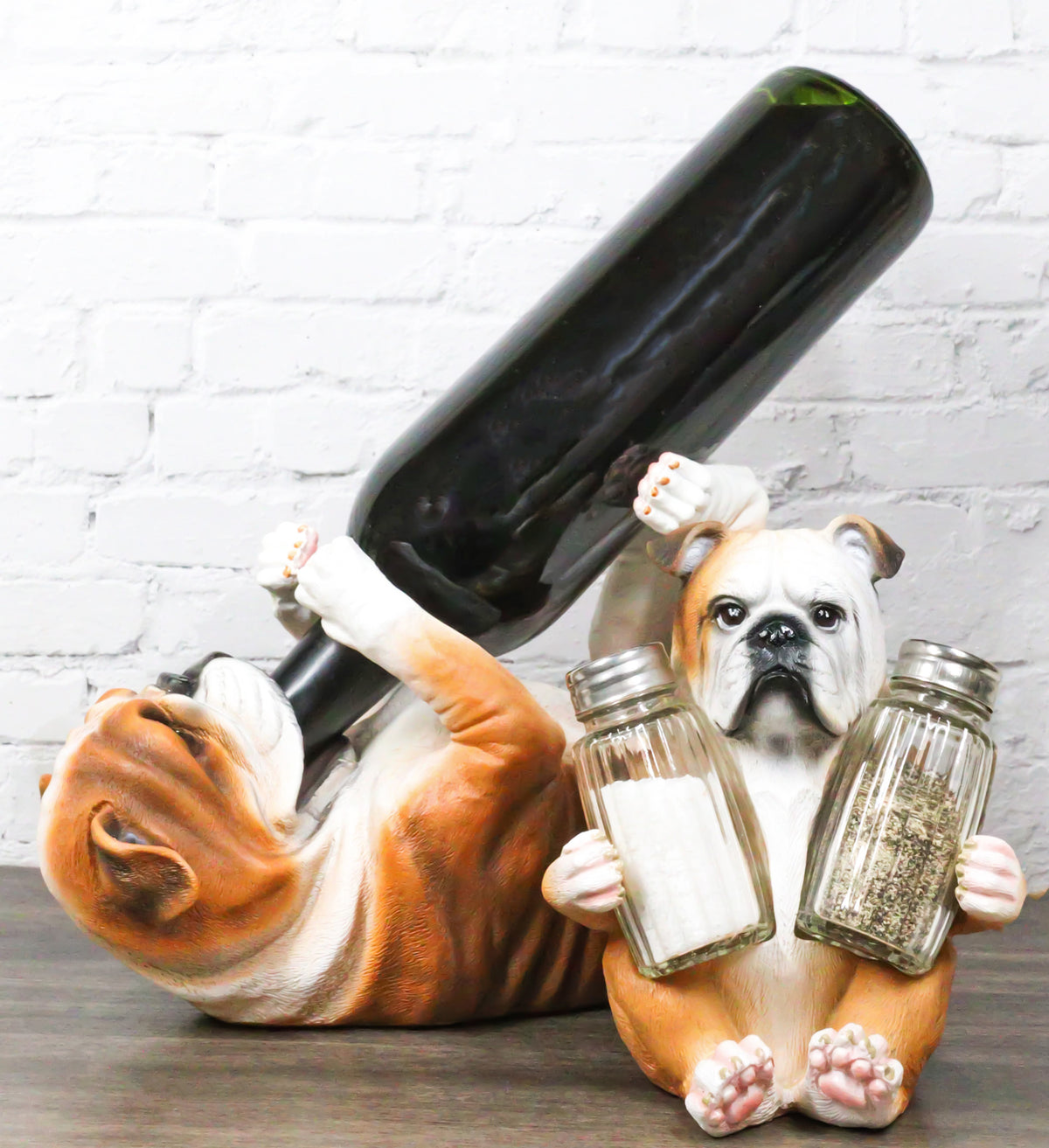 Meatball English Bulldog Wine Holder And Salt Pepper Shakers Holder Figurine Set