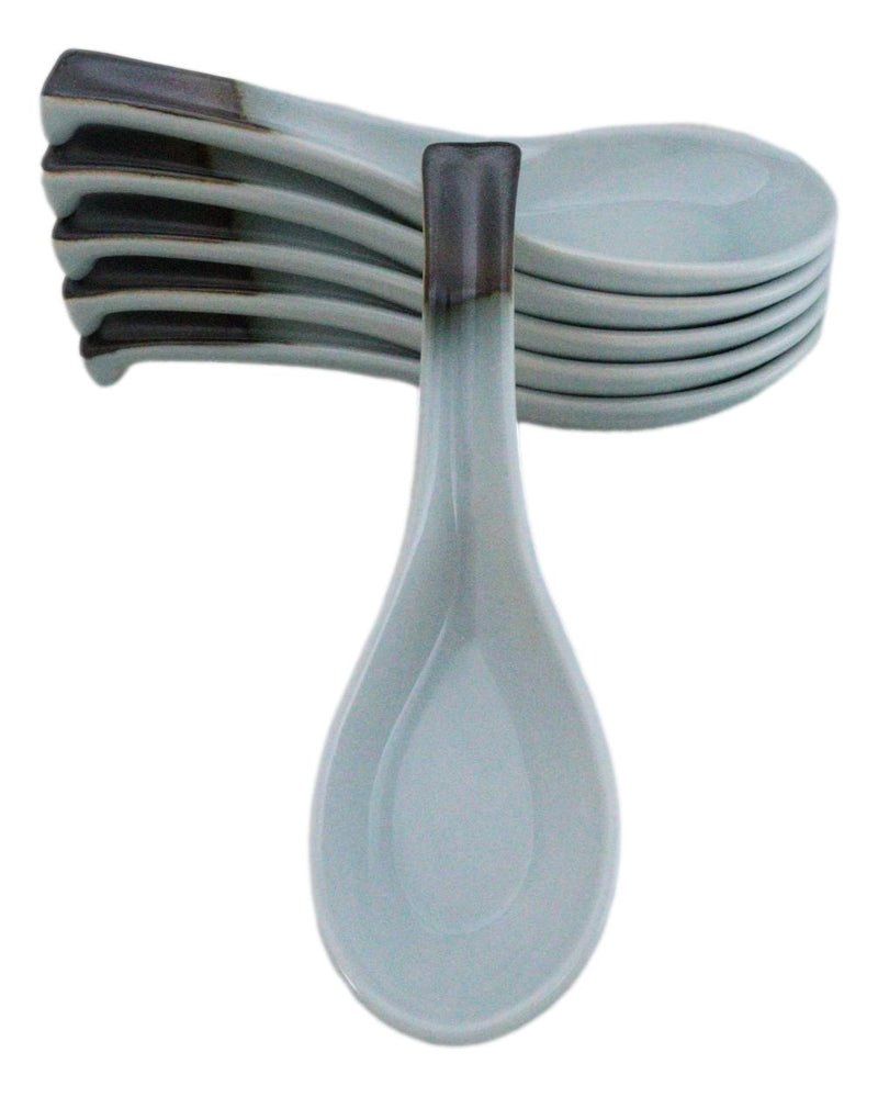 Pack of 6 Seikai Blue Sky Collection Ceramic Asian Soup Spoons With Hook 5.75"L