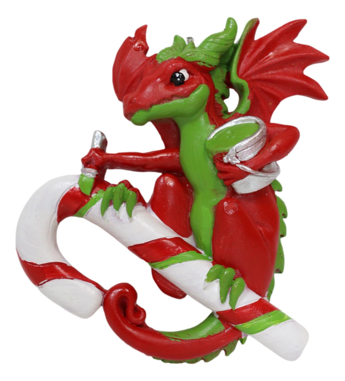 Ruth Thompson Red Green Dragon With Candy Cane Christmas Tree Hanging Ornament