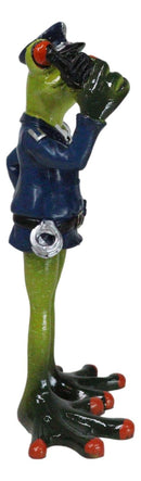 Toad In Blue Police Officer Green Frog Holding Radio Reporting For Duty Figurine