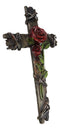 Rustic Western Red Roses Stalk With Barbed Wires Faux Wooden Wall Cross Decor