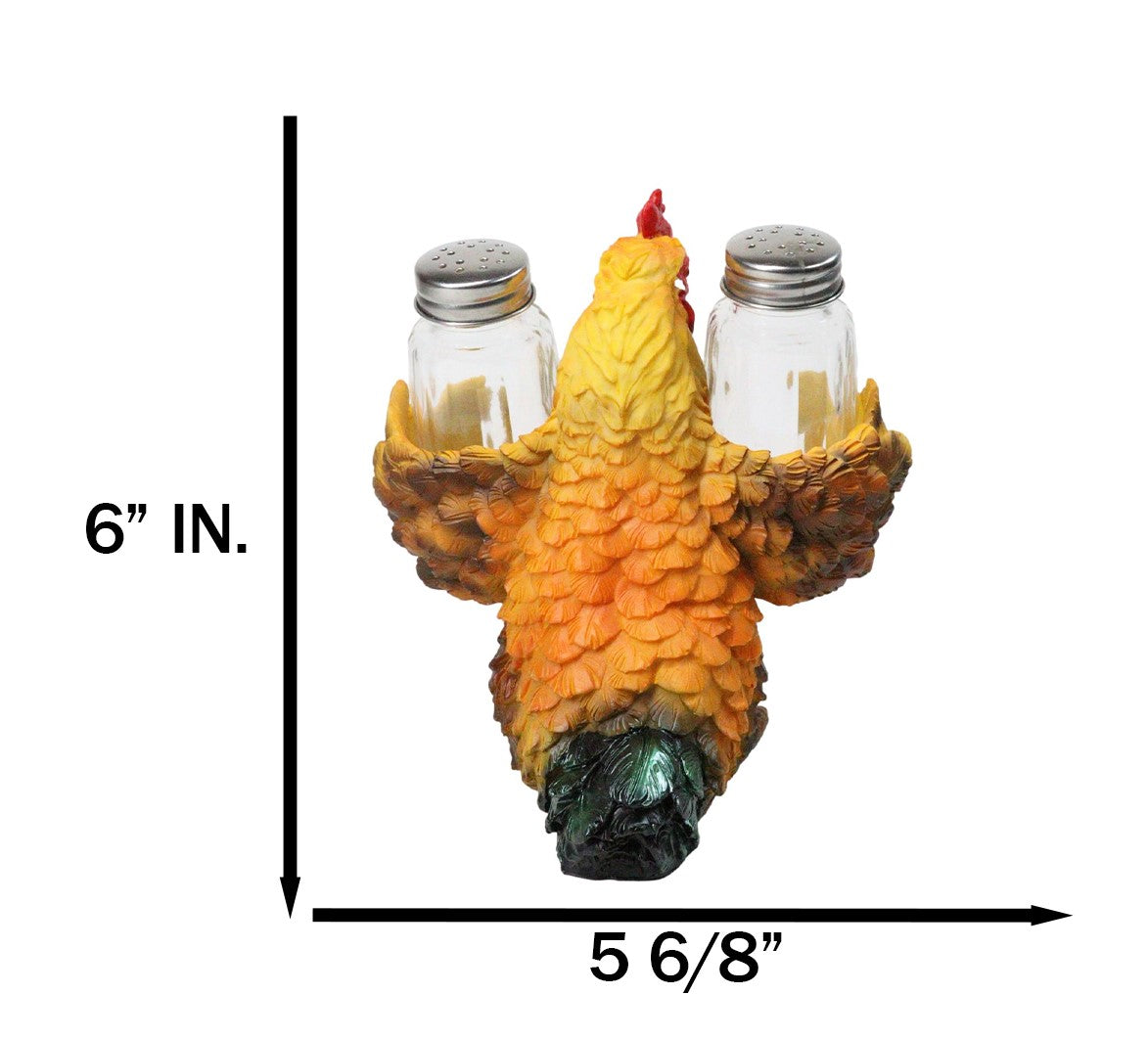 Rustic Farmhouse Country Rooster Chicken Salt and Pepper Shakers Holder Set 7"H