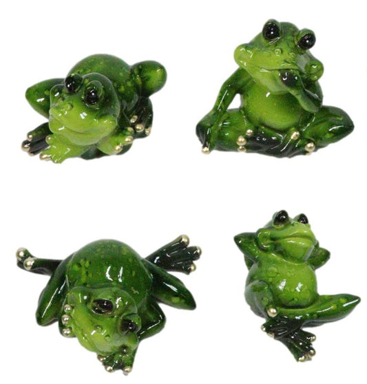 Set of 4 Whimsical Green Pond Frogs in Multiple Poses Decorative Figurines