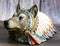 Rustic Gray Wolf With Indian Chief Headdress Piggy Coin Money Bank Jar Figurine