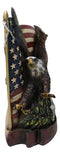 American Bald Eagle With Olive Branch Soaring by US Flag Desktop Figurine