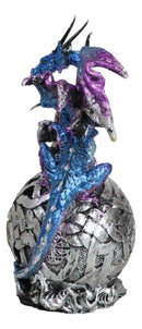 Metallic Blue Midnight Dragon Perching On Colorful LED Orb Night Light Figurine