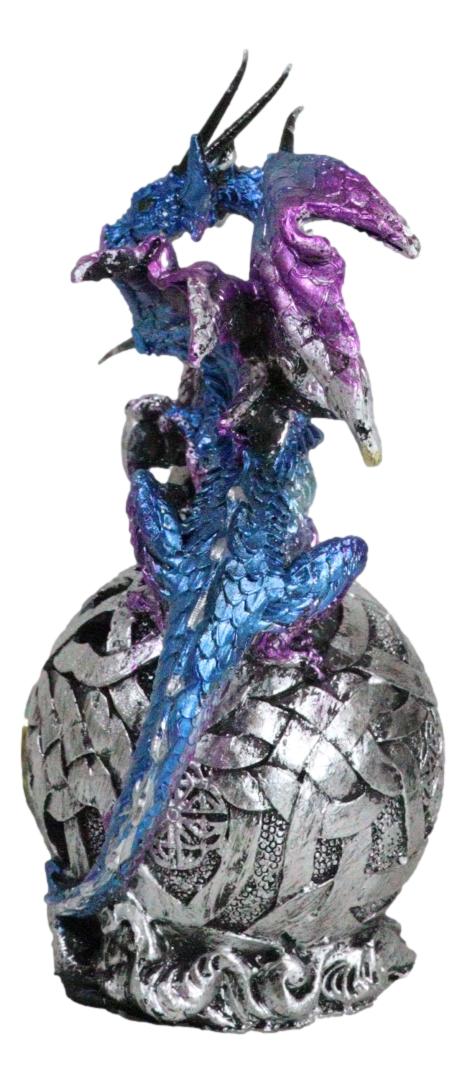 Metallic Blue Midnight Dragon Perching On Colorful LED Orb Night Light Figurine