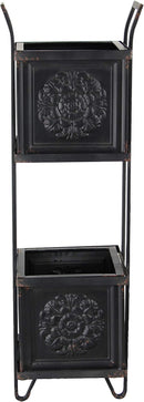 Rustic Farmhouse 2 Tiered Black Metal Box Planters With French Floral Design