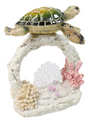 Marine Green Sea Turtle Swimming Over Coral Reef With Acrylic LED Light Figurine