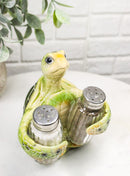 Marine Green Shell Sea Turtle Hugging Glass Salt Pepper Shakers Holder Figurine