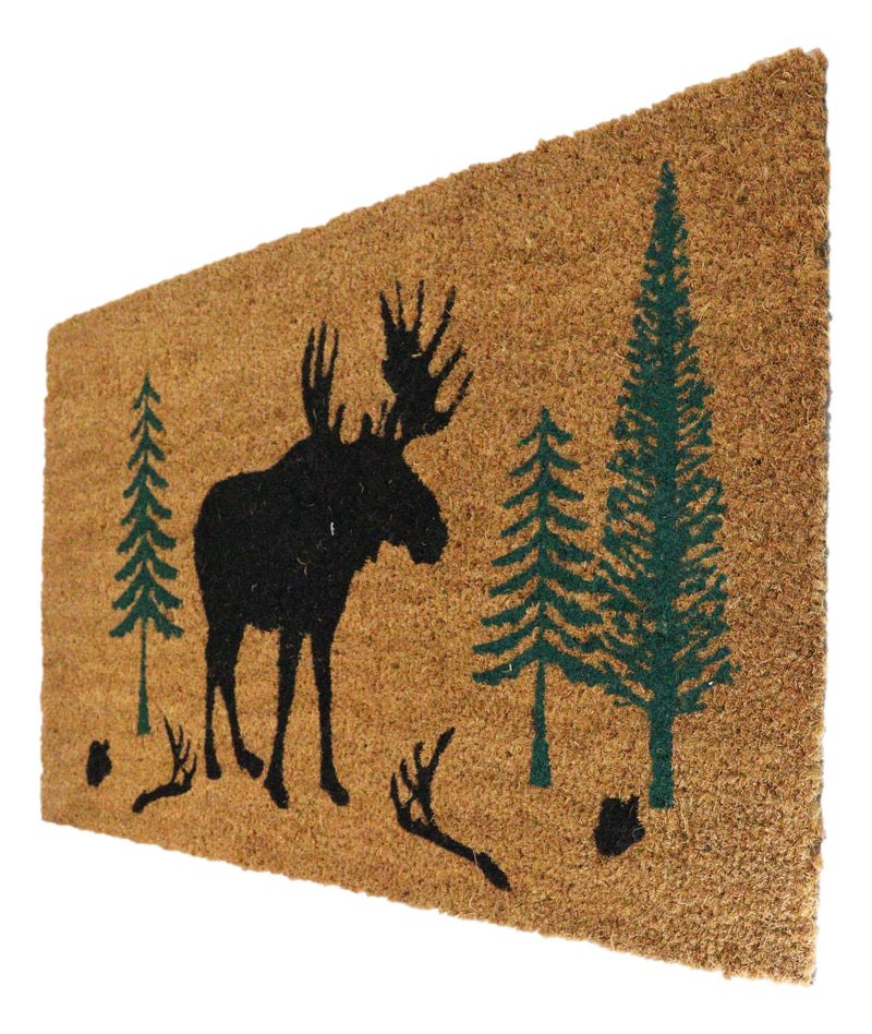 Rustic Western Moose Deer Scenic Pine Forest Coir Fiber Floor Mat Doormat 30X18