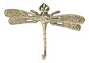 Set Of 2 Polished Brass Dragonfly With Scrollwork Filigree Wings Wall Hooks