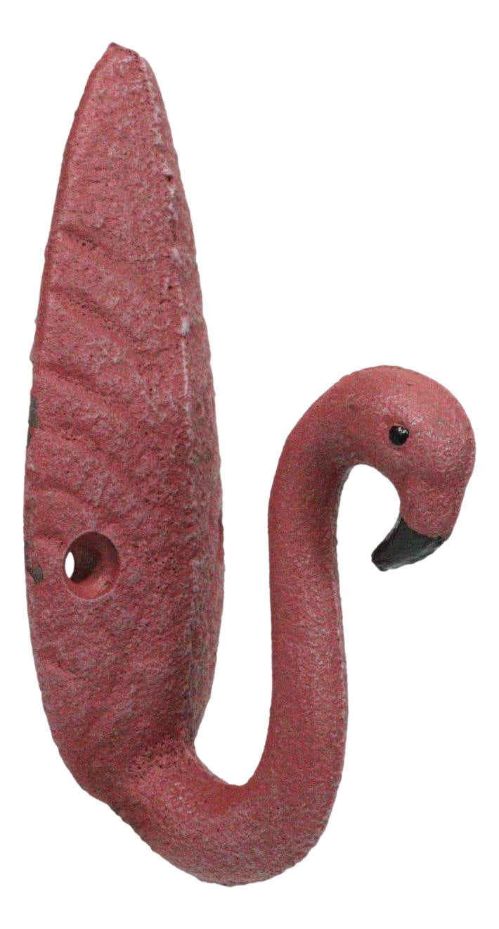 Pack Of 2 Cast Iron Tropical Bird of Paradise Pink Flamingo Wall Hook Plaque