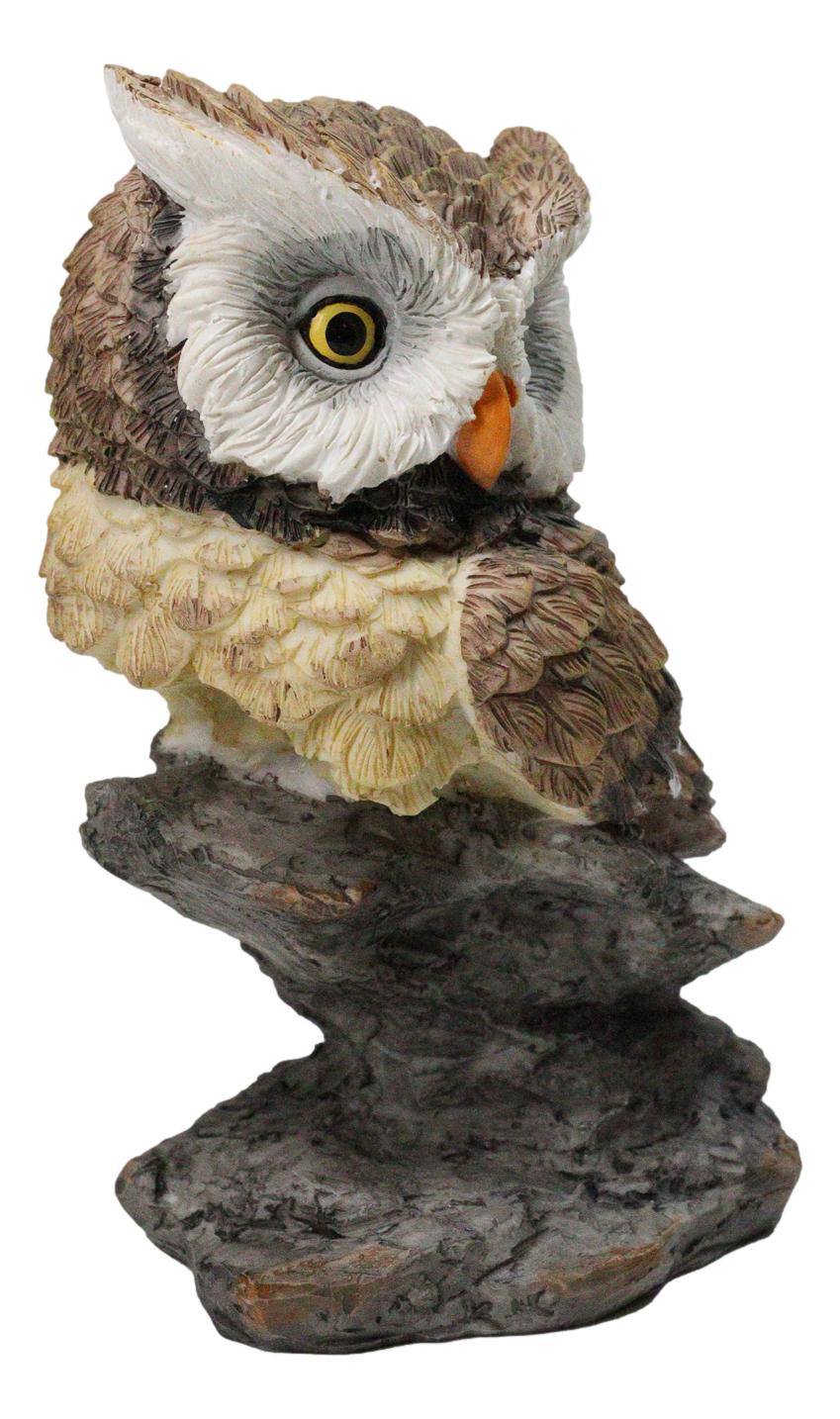 Whimsical Brown Great Horned Night Owl Perching On Tree Branch Figurine Decor