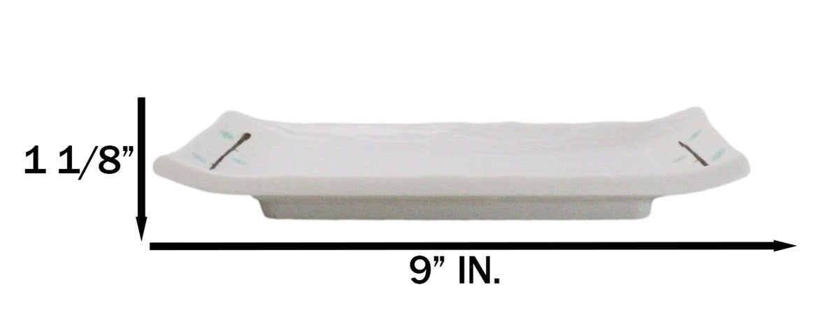 Set Of 6 Modern Yukino Hana Snowflakes Melamine Rectangular Sushi Plates 8.5"L