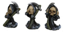 Set Of 3 See Speak And Hear No Evil Grim Reaper Skeleton With Scythe Figurines