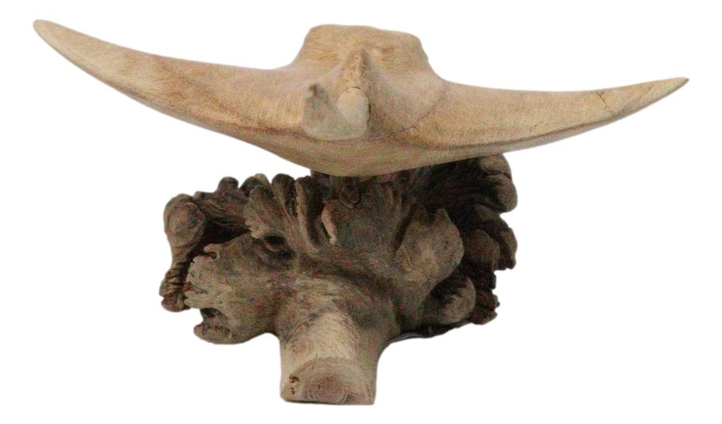Marine Balinese Hand Carved Coral Reef Manta Ray On Burl Parasite Wood Base 8"L