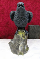 Ebros Large 14" Long Gothic Raven Crow Perching On Tree Stump Statue Figurine