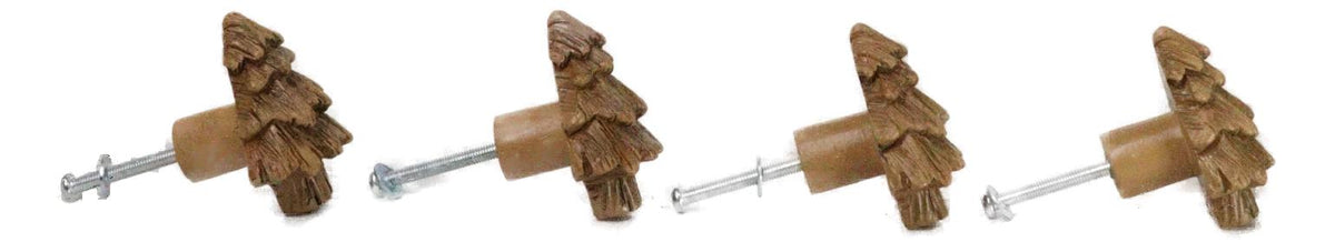 Set Of 4 Western Rustic Forest Pine Trees Faux Wooden Cabinet Door Pull Knobs - Ebros Gift