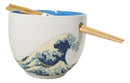 Great Wave Of Kanagawa Hokusai Ceramic Donburi Ramen Soup Bowl Chopsticks Set