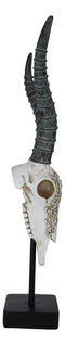 Vintage Tribal Knotwork African Antelope Skull On Museum Pole Mount Base Statue