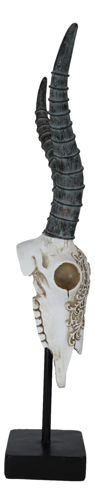 Vintage Tribal Knotwork African Antelope Skull On Museum Pole Mount Base Statue