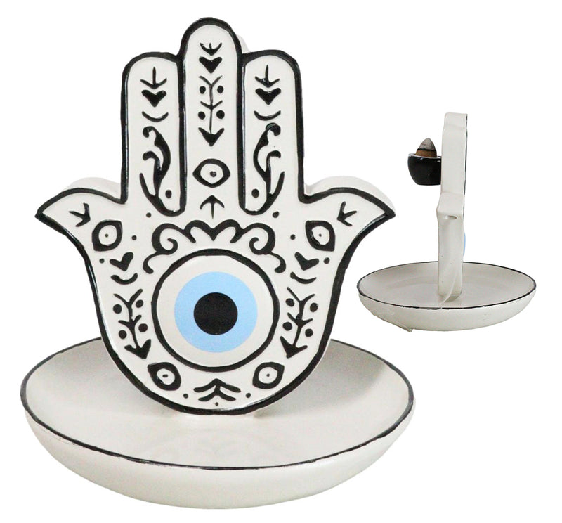 Wicca Hand of God Hamsa Palm Evil Eye Ceramic Backflow Incense Holder Figurine
