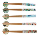 5 Pairs Of Koi Fishes In Pond Buttons Ceramic Rests With Wooden Chopsticks Set