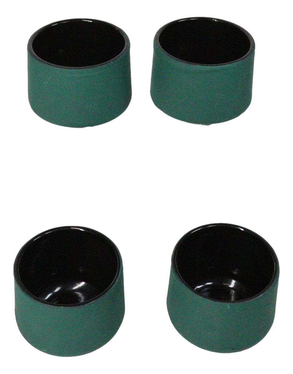 Green Modern Cylindrical Japanese Tetsubin Style Cast Iron Tea Cups Set of 4